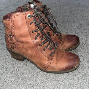 TEVA FOXY LACE UP ZIP ANKLE BOOTS - BROWN WATERPROOF LEATHER - WOMEN'S 6.5